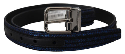 Dolce & Gabbana Blue Jacquard Stripe Silver Buckle Belt