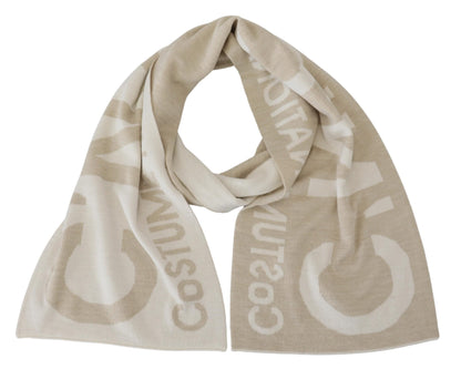 Costume National Beige White Logo Wrap Warmer Shawl Scarf