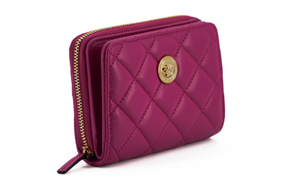 Versace Purple Nappa Leather Bifold Zip Around Wallet