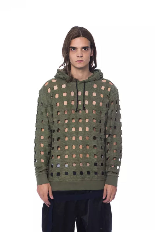 Nicolo Tonetto Men's Army Green Perforated Hooded Sweater