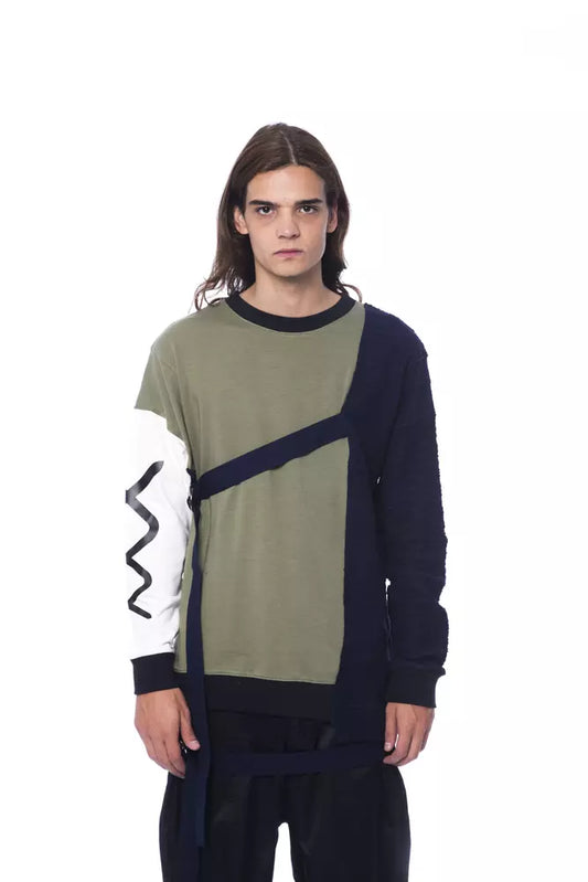 Nicolo Tonetto Men's Army Green & Blue Crewneck Sweater