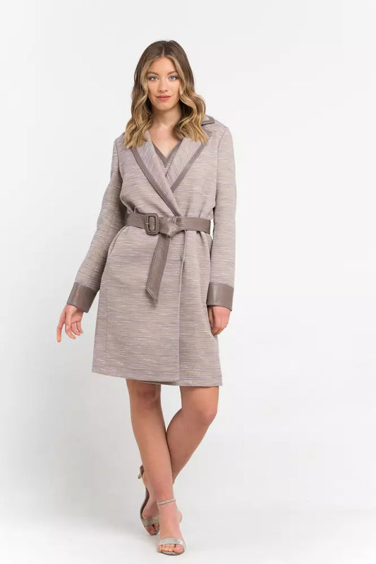 Beige Women's Cotton Blend Coat With Kimono Closure