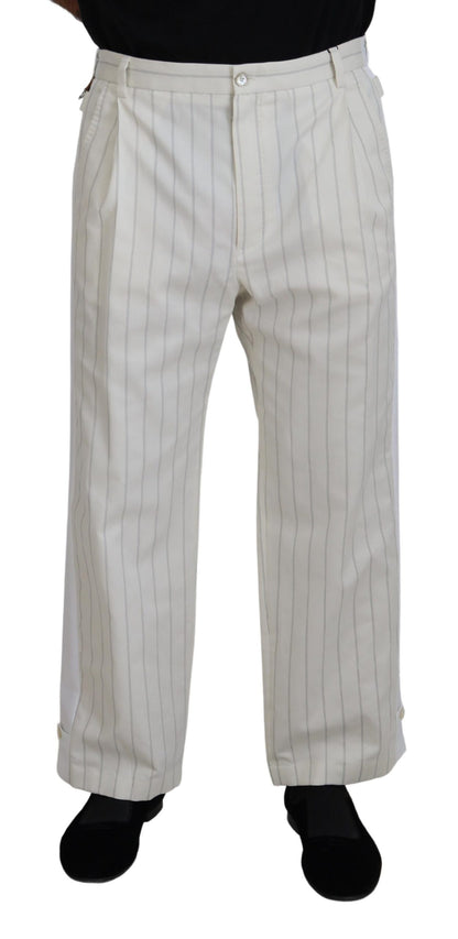 Dolce & Gabbana Men's White Cotton Striped Formal Pants