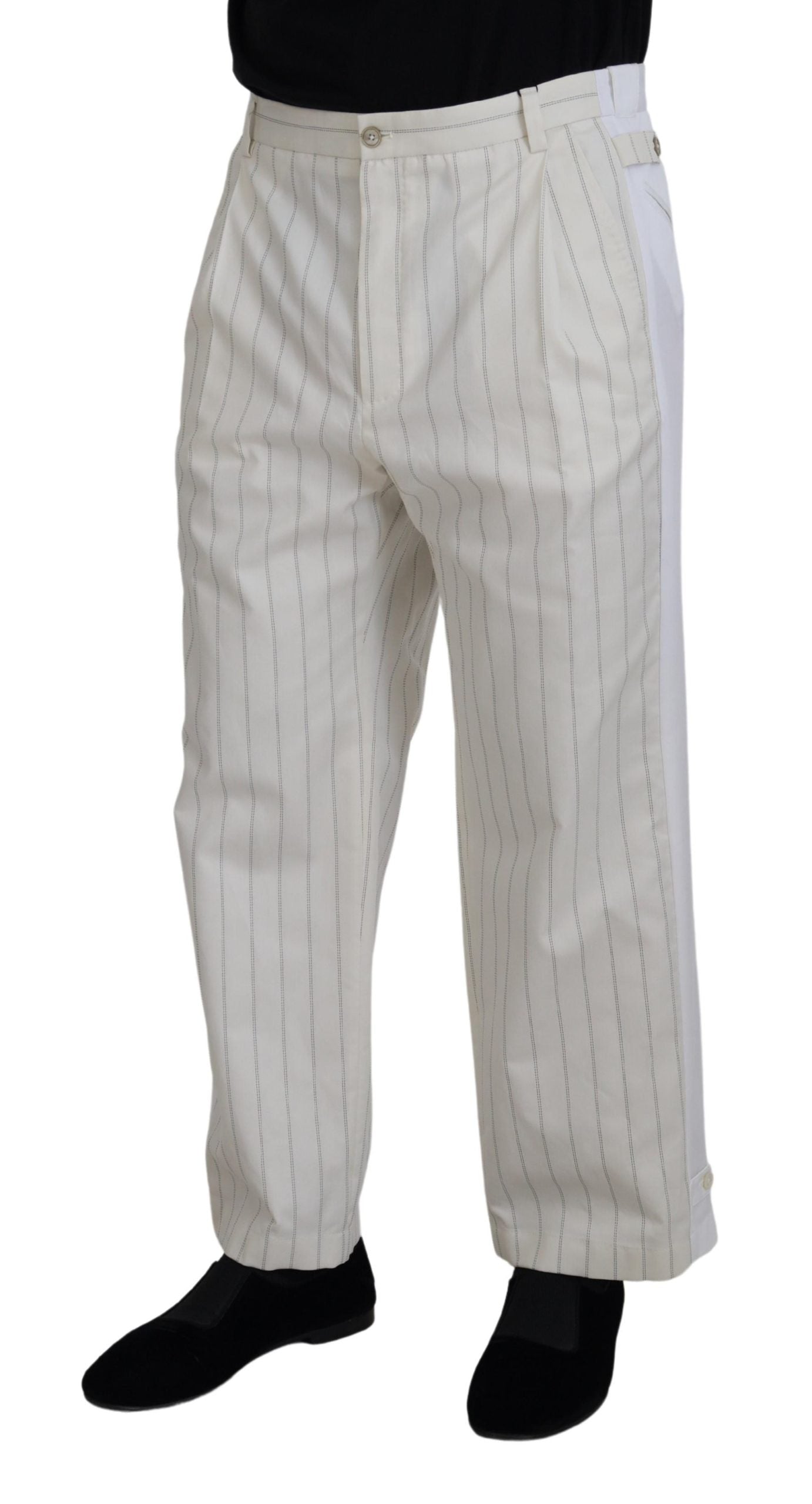 Dolce & Gabbana Men's White Cotton Striped Formal Pants