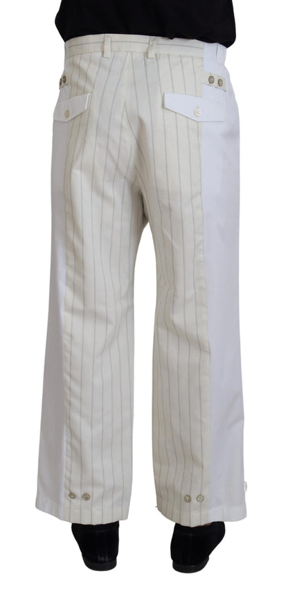 Dolce & Gabbana Men's White Cotton Striped Formal Pants