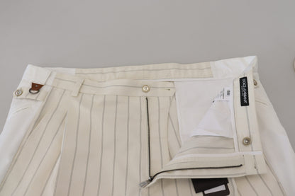 Dolce & Gabbana Men's White Cotton Striped Formal Pants