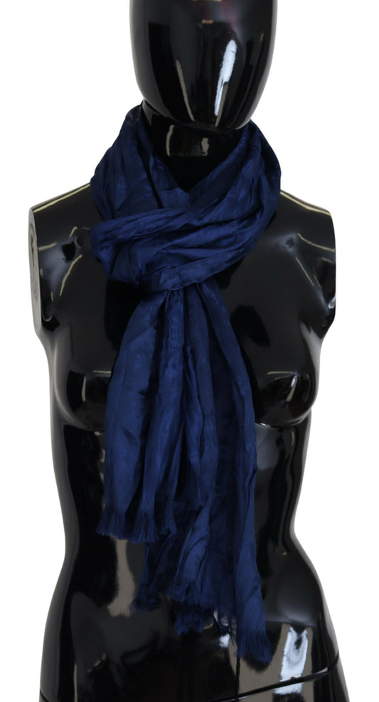 Costume National Blue Silk Shawl Foulard Fringes Scarf