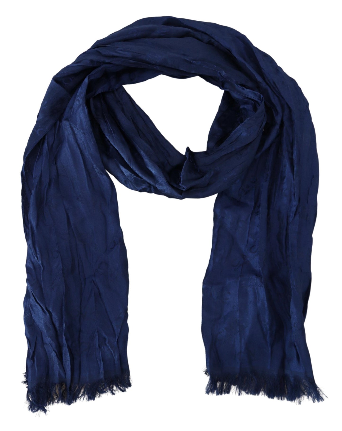 Costume National Blue Silk Shawl Foulard Fringes Scarf