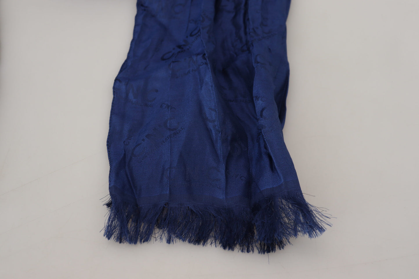 Costume National Blue Silk Shawl Foulard Fringes Scarf