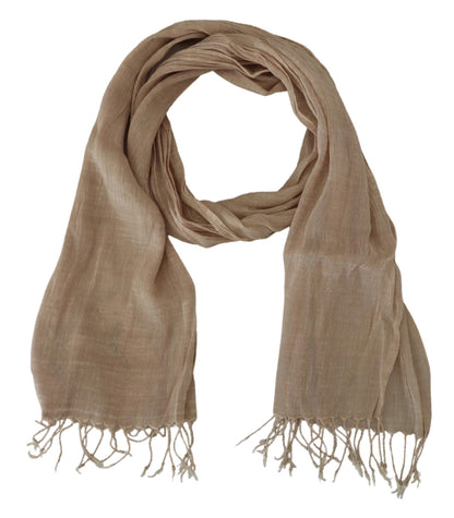 Costume National Beige Cotton Shawl Foulard Fringe Scarf