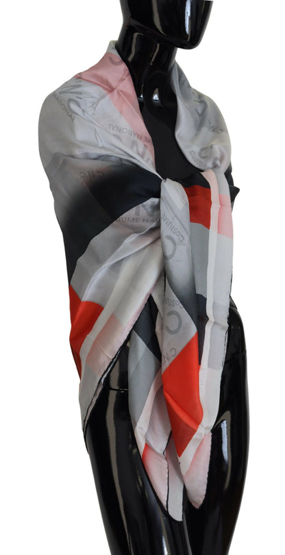 Costume National Gray Red Shawl Foulard Wrap Scarf