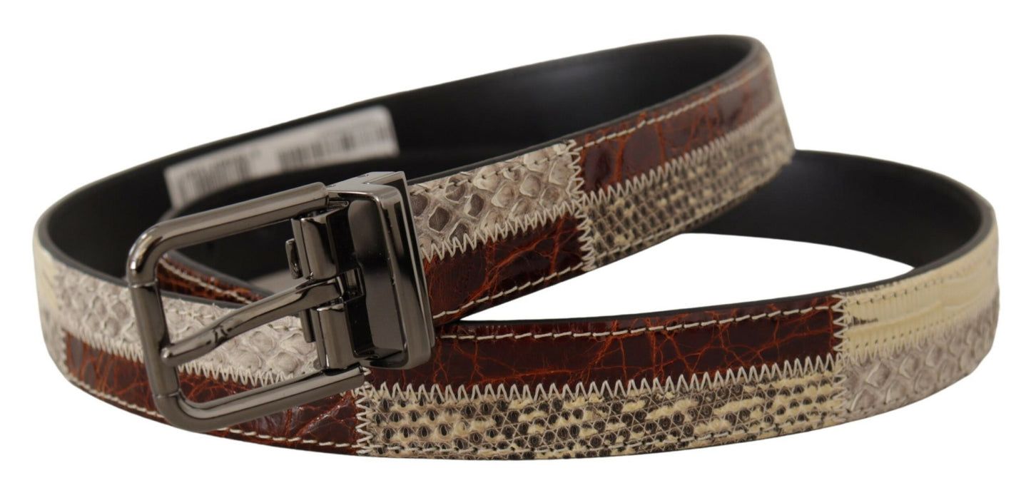 Multicolor Exotic Leather Patchwork Metal Belt