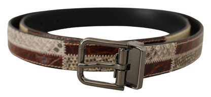 Multicolor Exotic Leather Patchwork Metal Belt