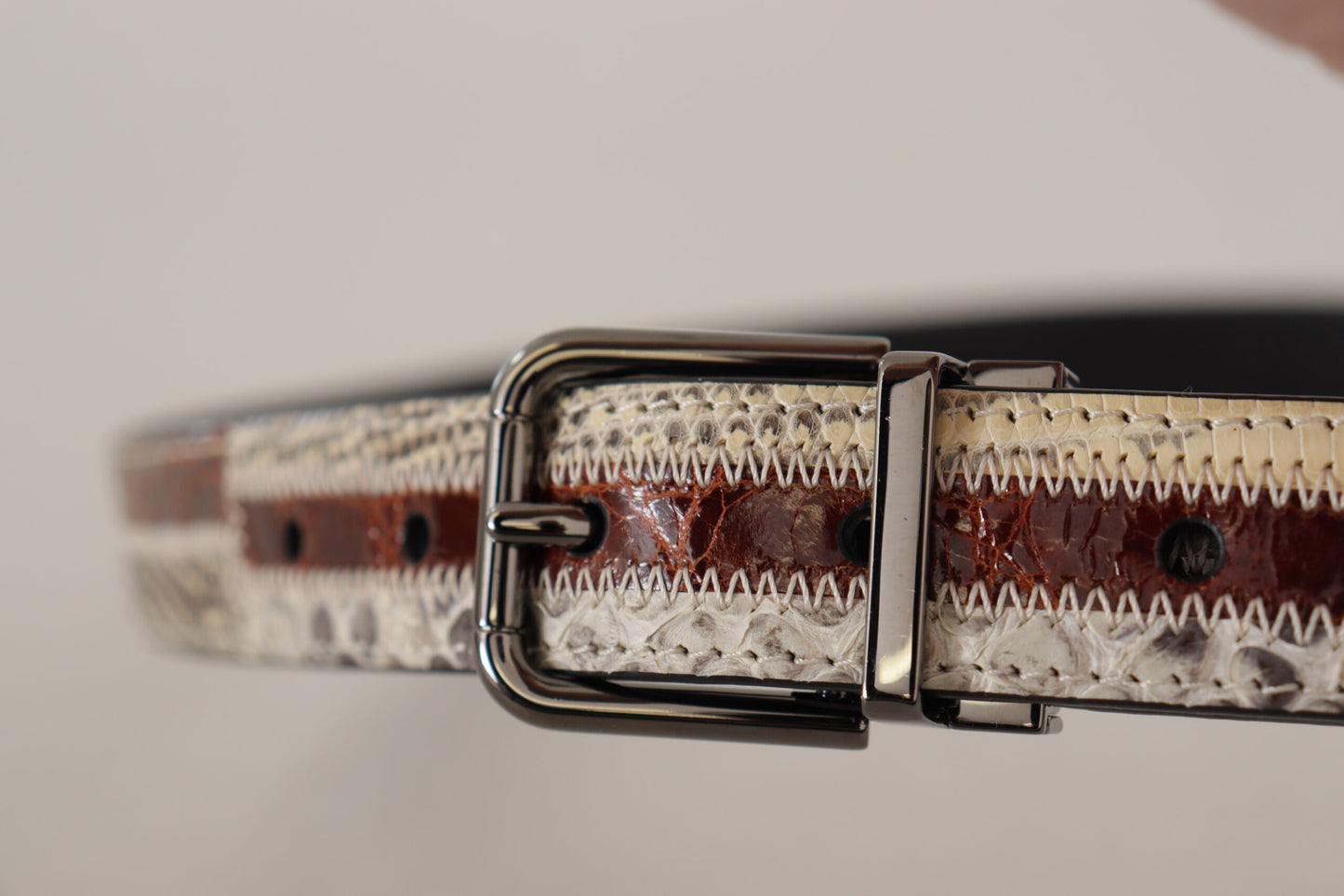 Multicolor Exotic Leather Patchwork Metal Belt