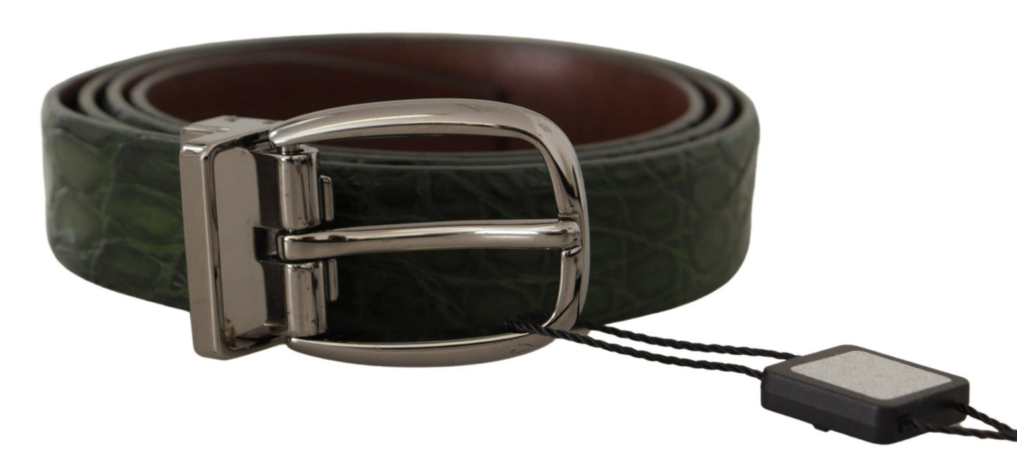 Green Exotic Leather Silver Buckle Belt