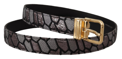 Multicolor Patchwork Leather Gold Jaquard Belt