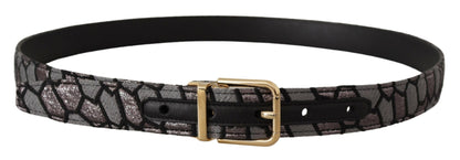 Multicolor Patchwork Leather Gold Jaquard Belt