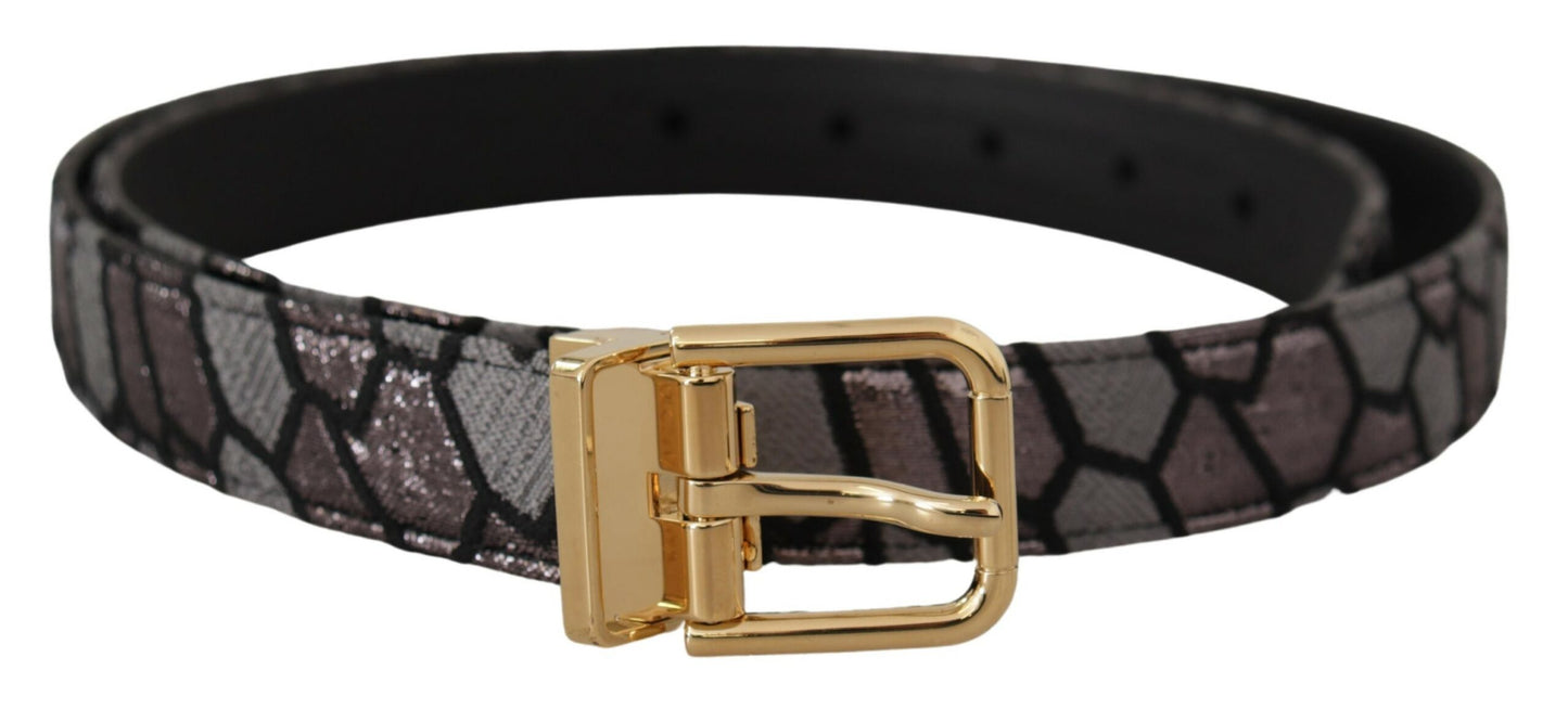 Multicolor Patchwork Leather Gold Jaquard Belt