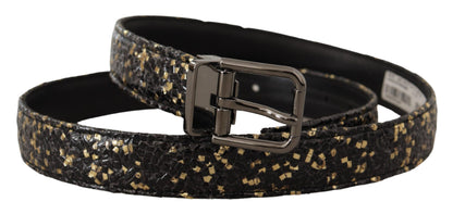 Gold Black Two-toned Leather Chrome Buckle Belt