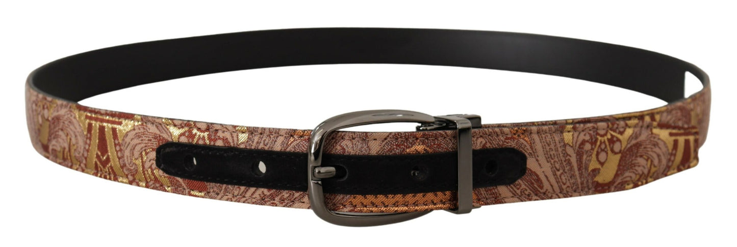 Multicolor Embossed Leather Black Metal Buckle Belt