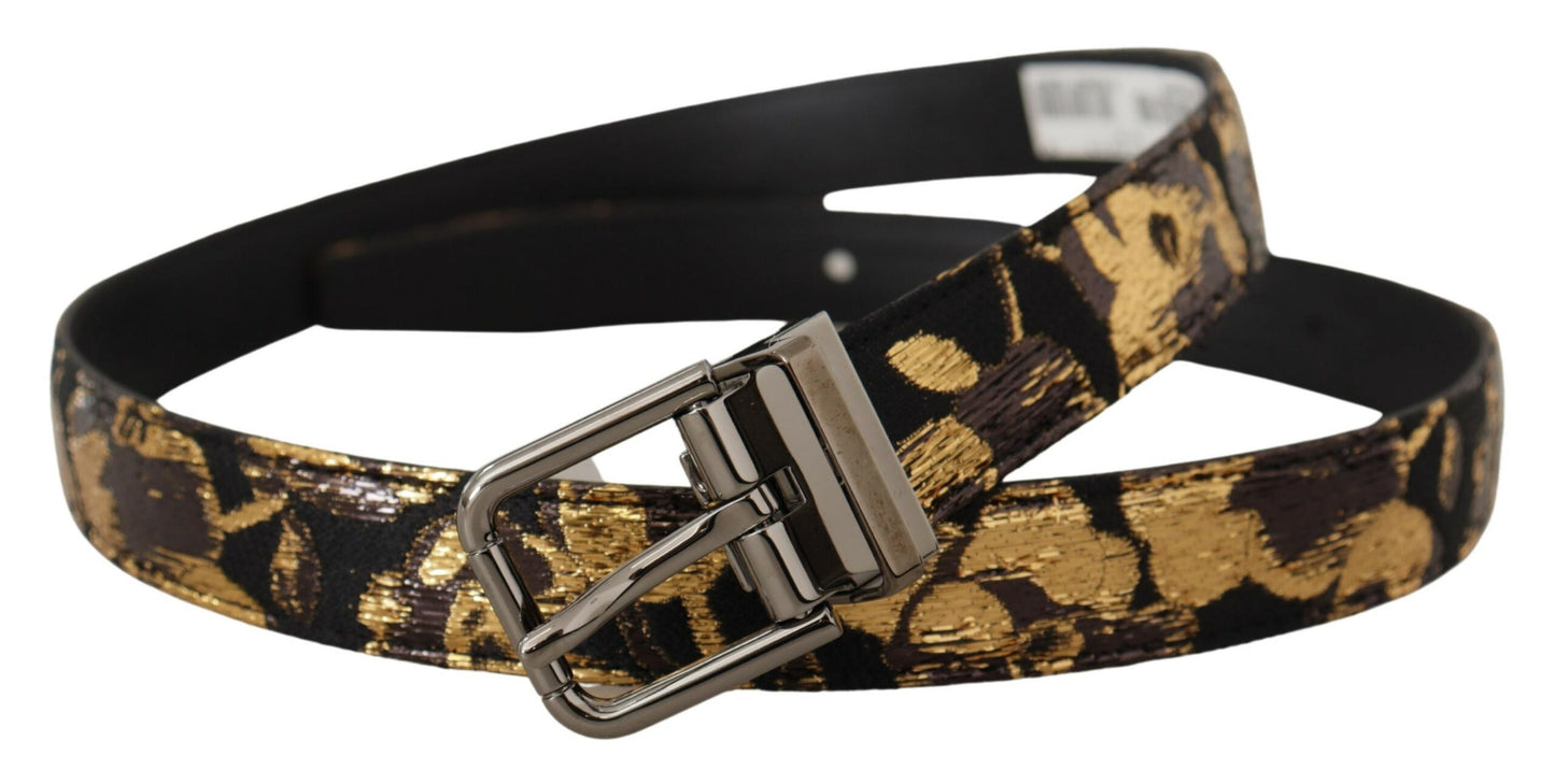 Multicolor Jacquard Leather Logo Metal Buckle Belt