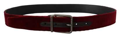 Maroon Velvet Leather Wide Vintage Metal Buckle Belt