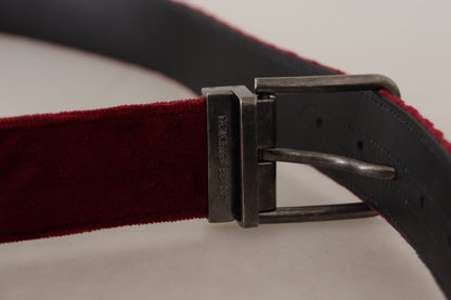 Maroon Velvet Leather Wide Vintage Metal Buckle Belt