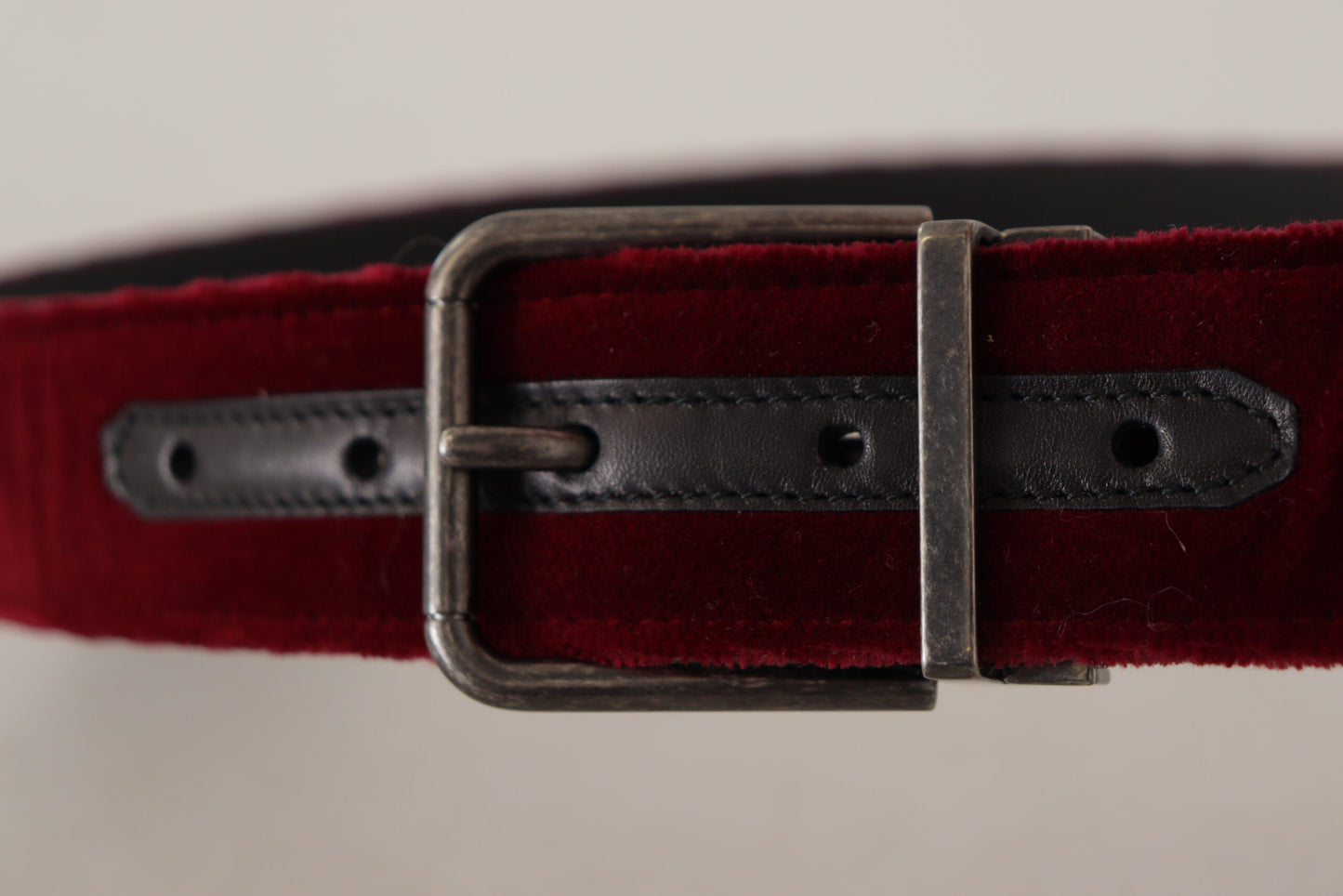 Maroon Velvet Leather Wide Vintage Metal Buckle Belt