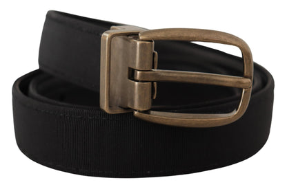 Black Grosgrain Leather Bronze Metal Belt