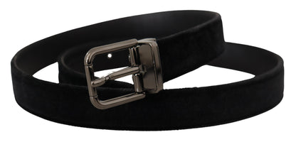 Black Velvet Silver Tone Logo Metal Buckle Belt