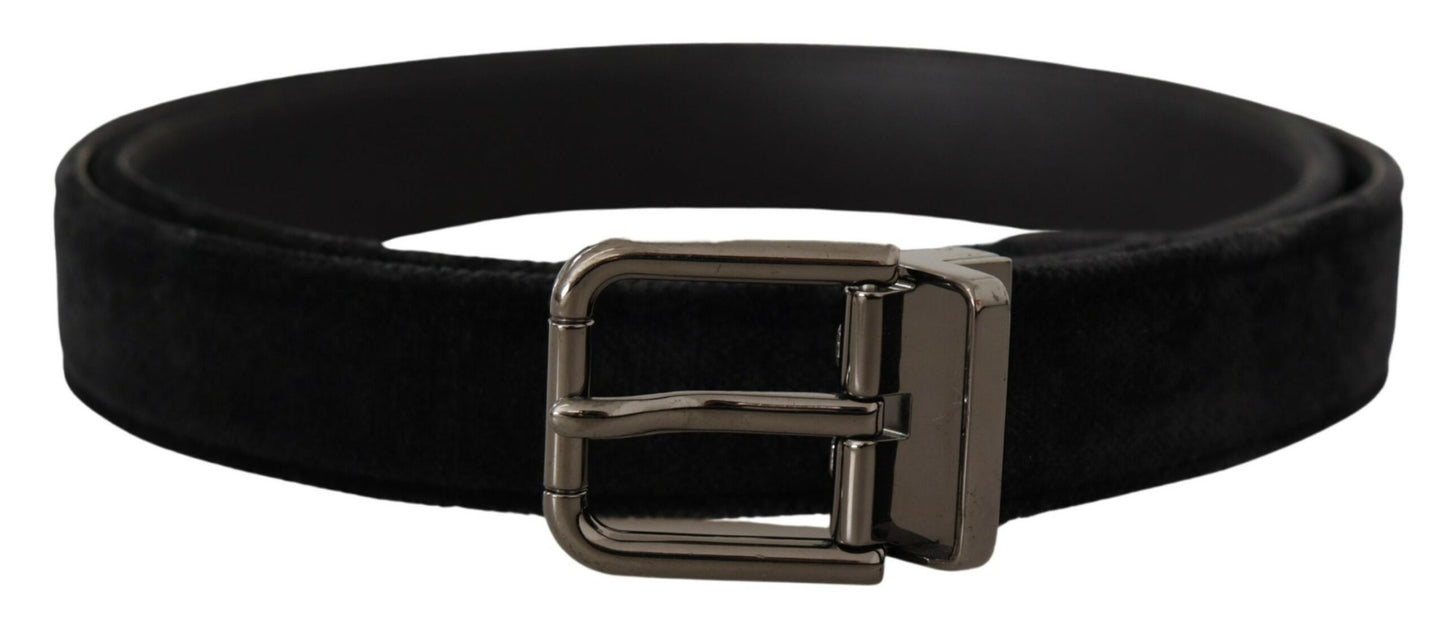 Black Velvet Silver Tone Logo Metal Buckle Belt