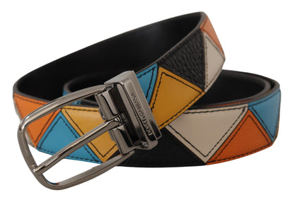 Multicolor Leather Silver Tone Logo Buckle Belt