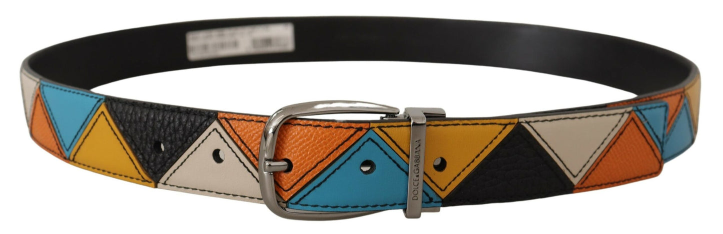 Multicolor Leather Silver Tone Logo Buckle Belt