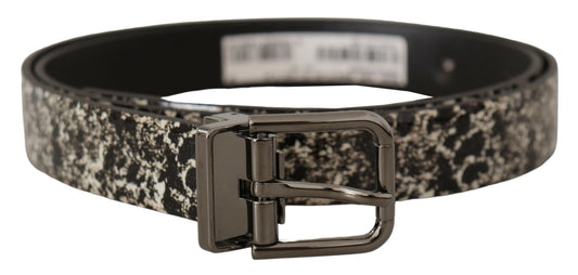 Black Marble Print Leather Gray Logo Belt