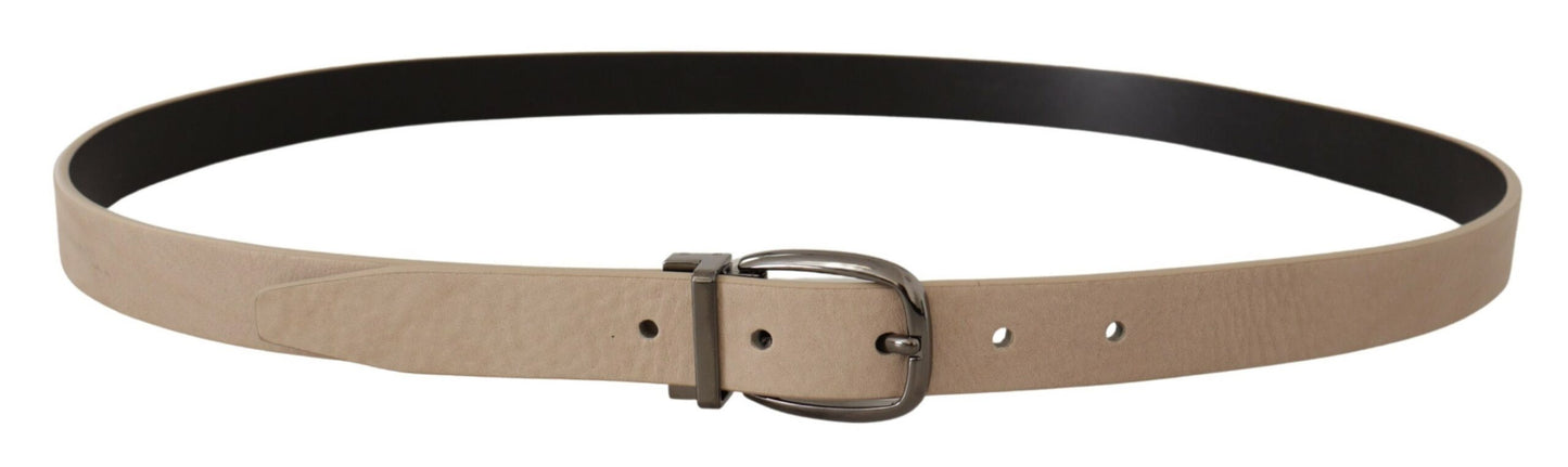 Beige Vitello Beige Tone Logo Metal Buckle Belt