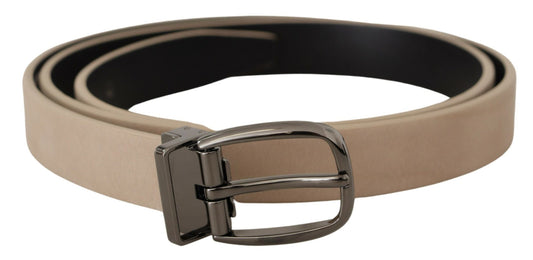 Beige Vitello Beige Tone Logo Metal Buckle Belt