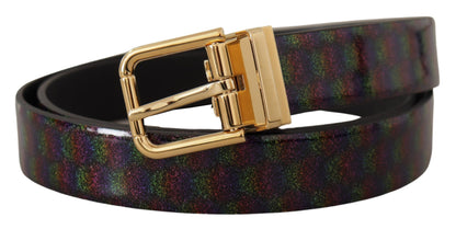 Black Vernice Dama Glitter Leather Gold Tone Metal Belt