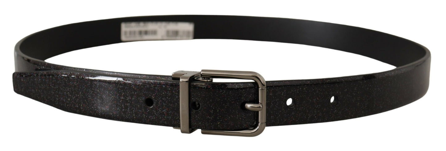 Black Vernice Puntinata Leather Silver Tone Metal Belt