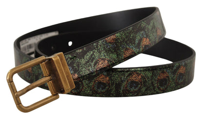 Multicolor Leather Vernice Pavone Bronze Metal Belt