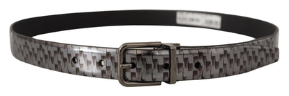 Gray Herringbone Leather Gray 3D Metal Buckle Belt