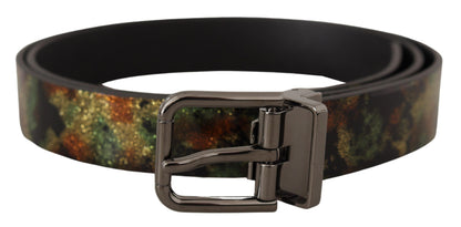 Black Sparkling Leather Black Metal Buckle Belt