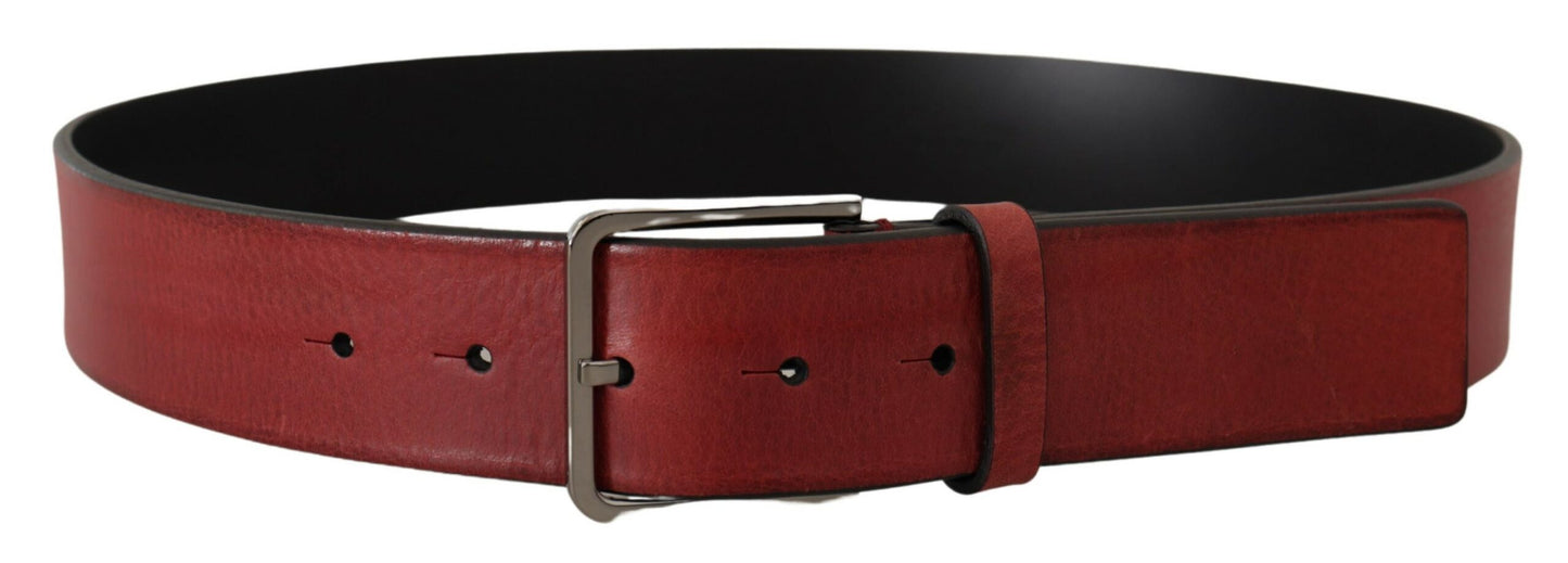 Maroon Vitello Silver Metal Logo Buckle Belt