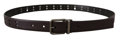 Burgundy Leather Perforated Metal Buckle Belt