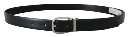 Black Leather Formal Silver Metal Buckle Belt