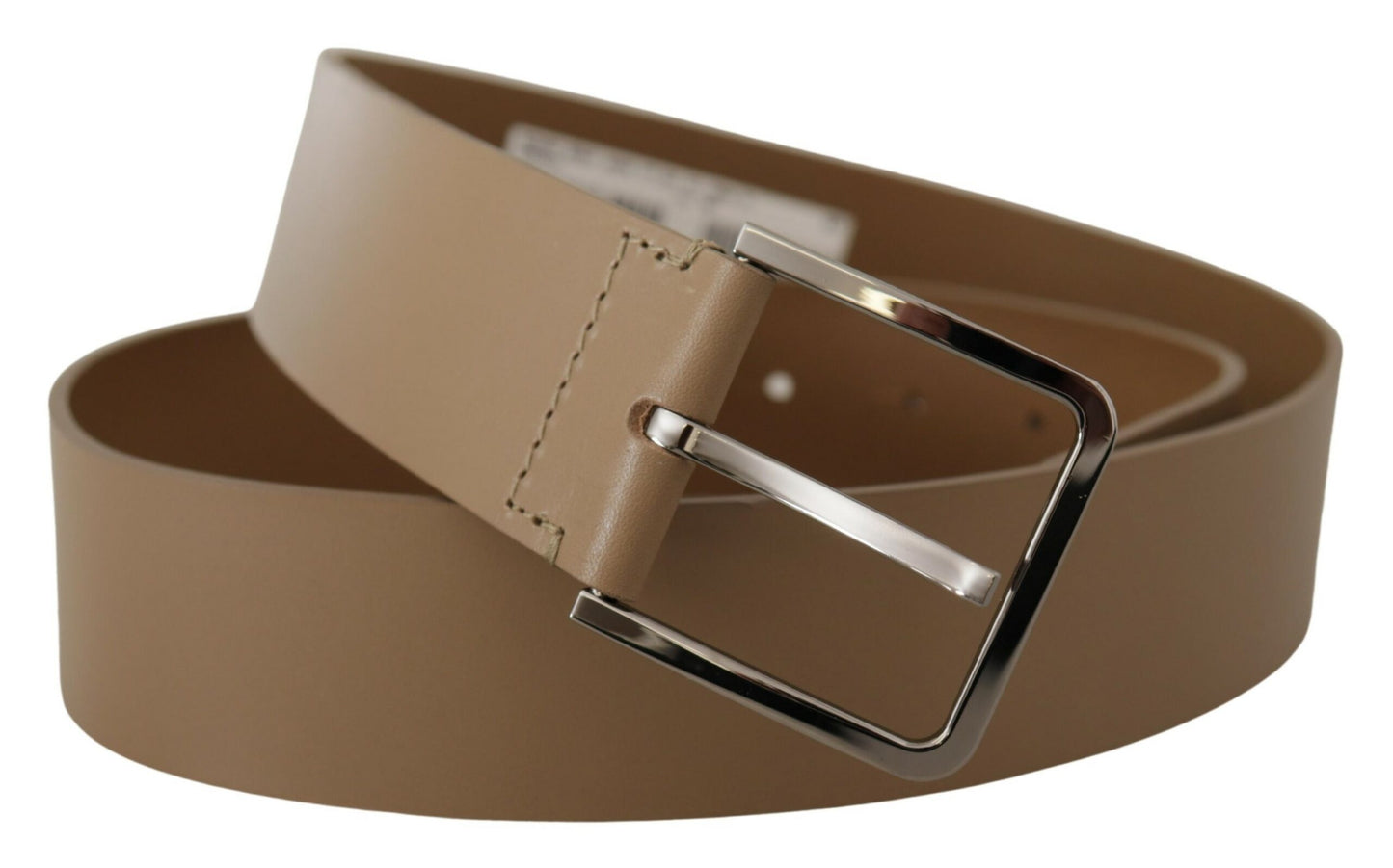 Beige Calf Leather Wide Silver Metal Belt