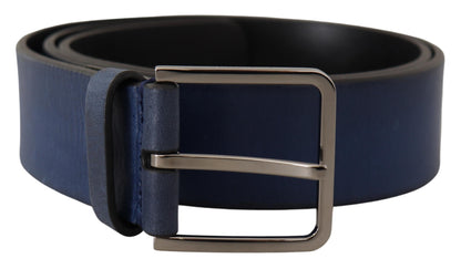 Blue Calf Leather Silver Metal Buckle Classic Belt