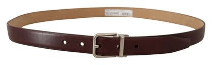 Dark Brown Calf Leather Silver Metal Buckle Belt