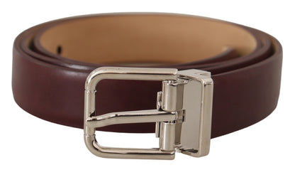 Dark Brown Calf Leather Silver Metal Buckle Belt