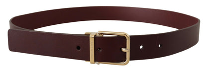 Maroon Vitello Leather Gold Metal Buckle Belt