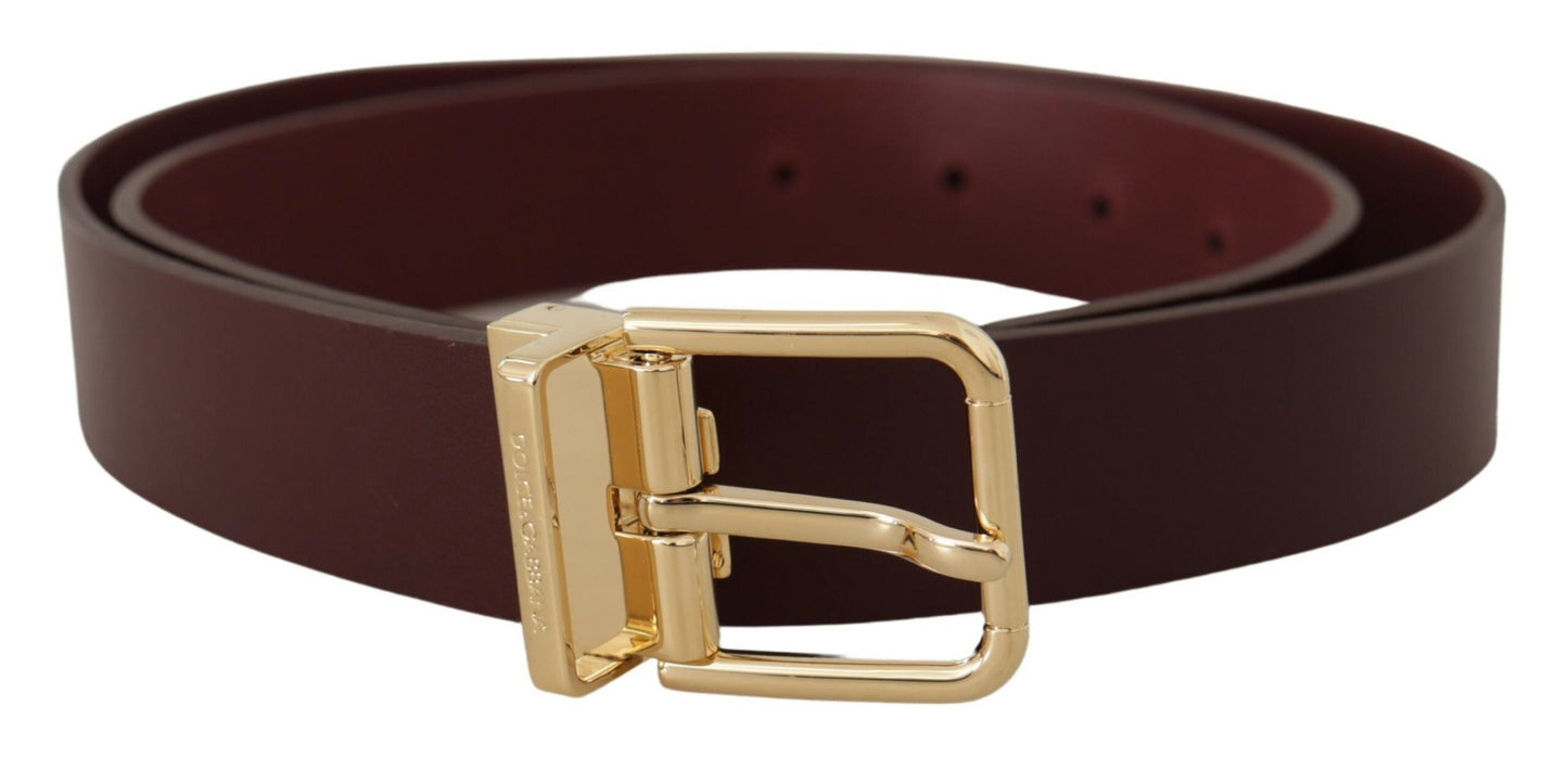 Maroon Vitello Leather Gold Metal Buckle Belt